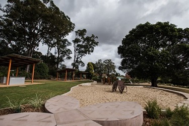 Peacehaven Park Botanic Gardens play area with barbecue and shelter