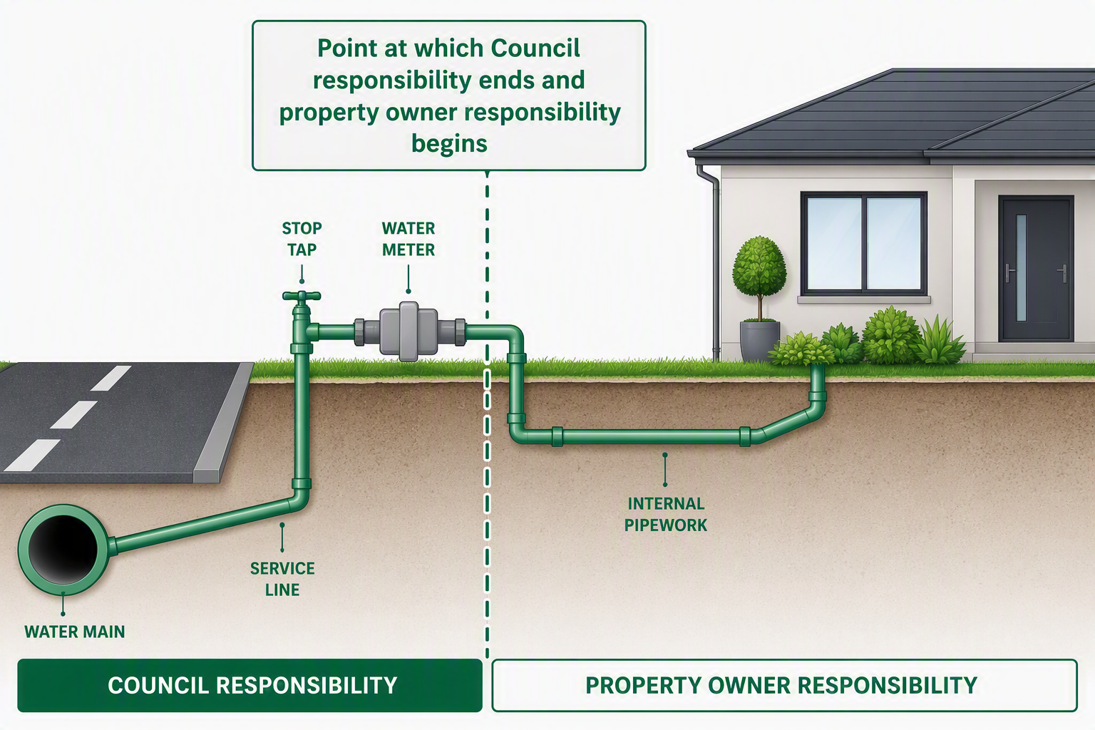 Water meter leak responsibility diagram